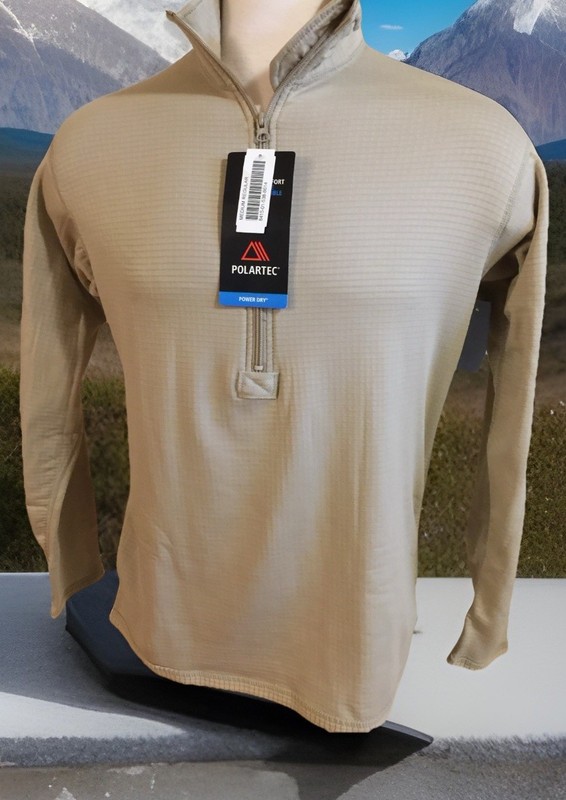 Cold Weather Pullover 1/4 Zip Medium Men Tan Beige Polartec Mid Weight Shirt gallery