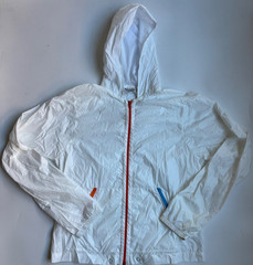 Rufskin White Hooded Windbreaker M/L Red Zip Mesh Lined Lightweight