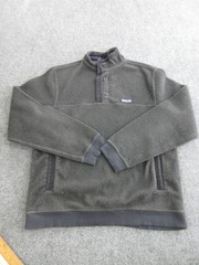 Patagonia Fleece Pullover Mens Medium Gray Button Mock Neck Long Sleeve Hiking