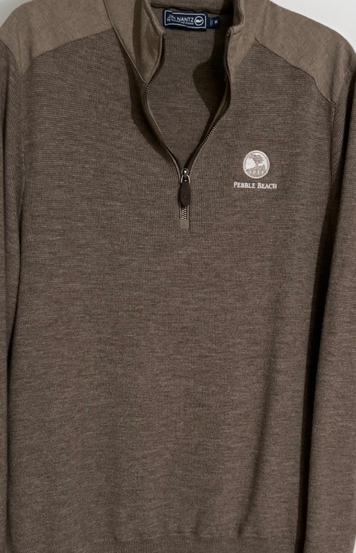 NWOT VINEYARD VINES M-L TAUPE BROWN JIM NANTZ PEBBLE BEACH MERONO WOOL 1/4 ZIP gallery