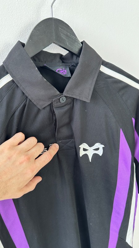 KooGa Rugby Shirt Polo Jersey Mens Medium Black Purple Vintage Blokecore Y2K gallery