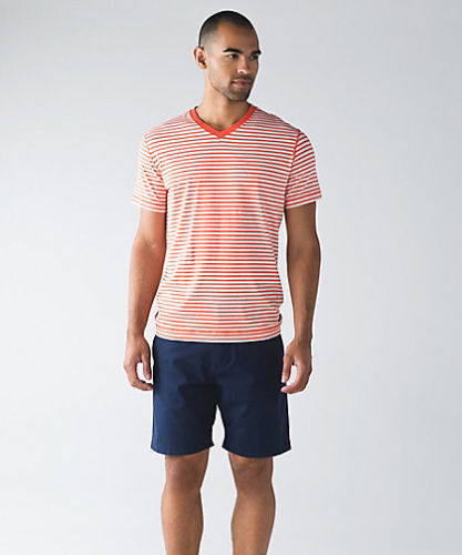 Lululemon Men's Size S 5 YEAR BASIC V Neck Tee Shirt Step Stripe Angel Wing NEW gallery