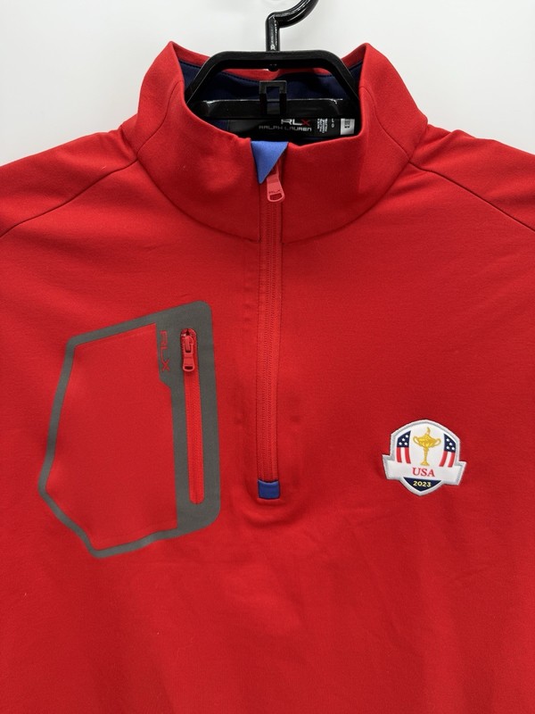 RLX Ralph Lauren Mens 2023 Ryder Cup Quarter Zip Pullover Top Red Large Golf gallery