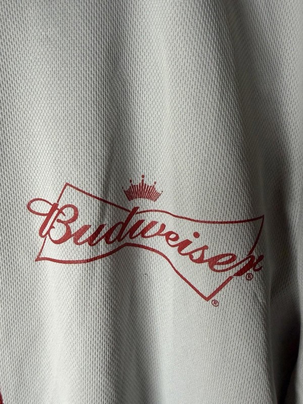 Budweiser Beer Baseball Jersey Gray Button Up #76 Short Sleeve Men Large L gallery