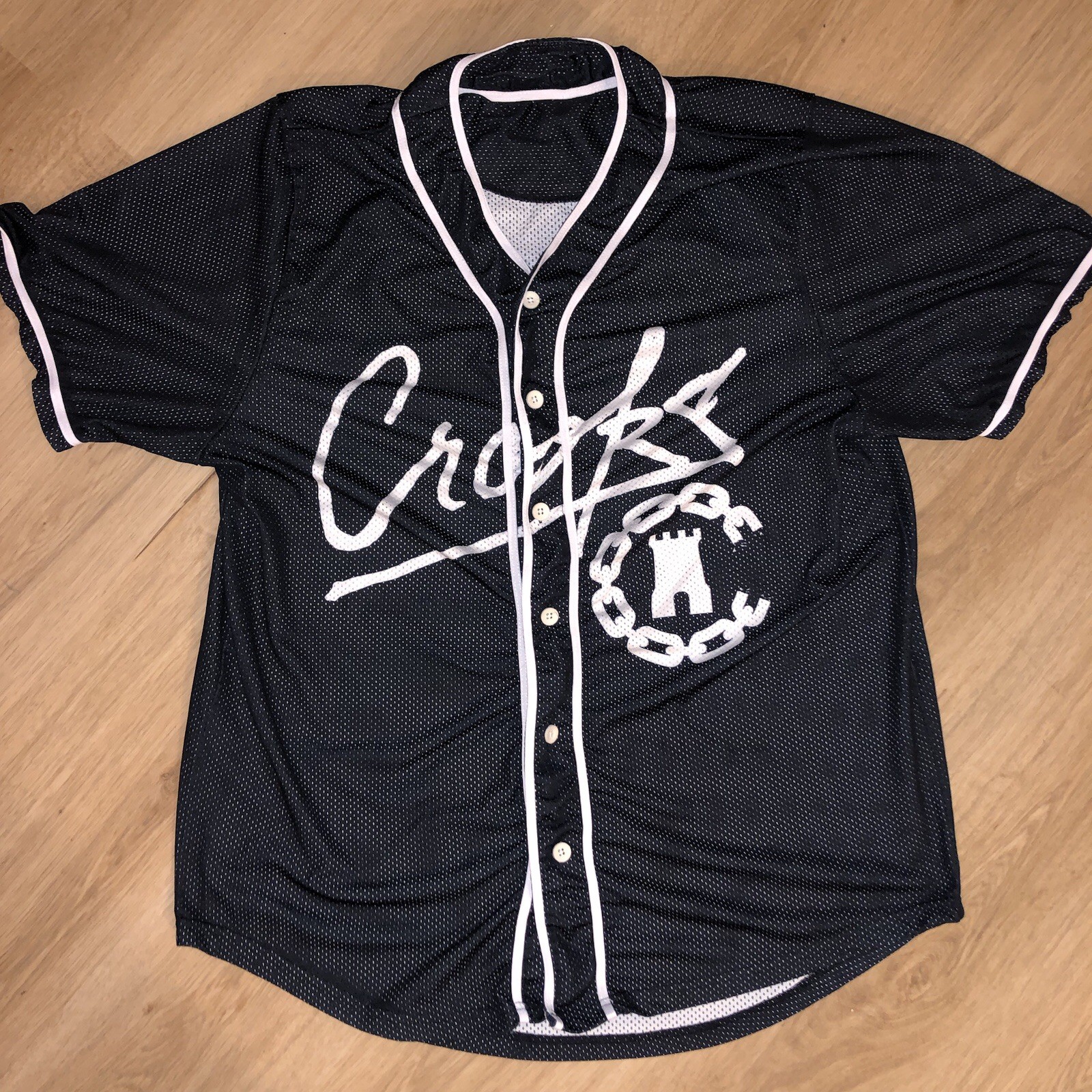 Crooks & Castles Y2K Baseball Jersey Black White Button Mens Size Medium gallery