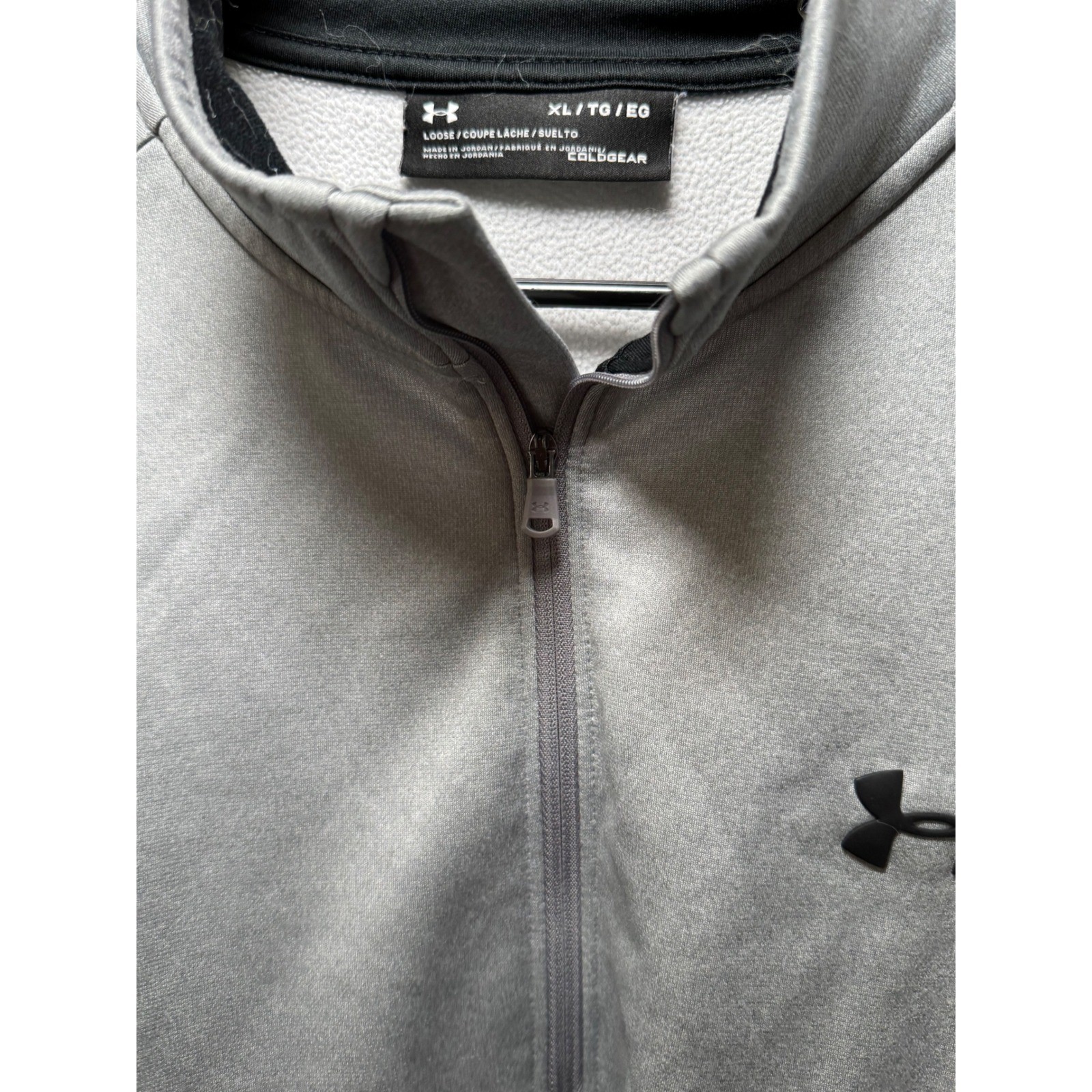Under Armour ColdGear Mens XL Quarter Zip Pullover Grey Loose Fit Mock Neck Logo gallery