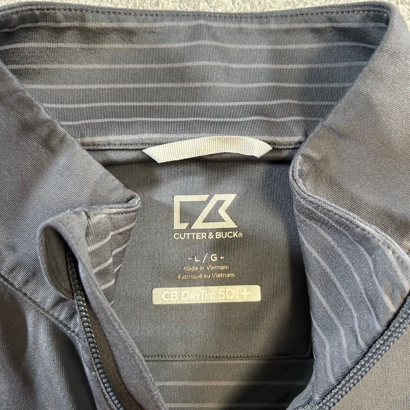 Cutter & Buck Pullover Mens Large Grey CB DryTec Striped 1/4 Zip Golf Shirt gallery