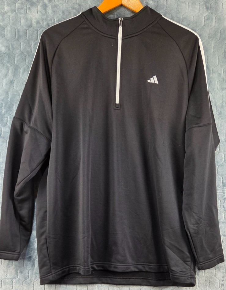 Adidas Men's 1/4 Zip Pullover French Terry 3 Stripe Black ADVS20R736 2XL gallery