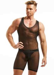 N2N Bodywear Men black Hero X Sheer wrestler singlet size L XL