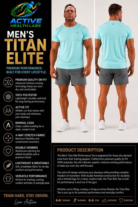 Active Health Labs Titan Elite Men's Polyester Tee Moisture Wicking Crew gallery