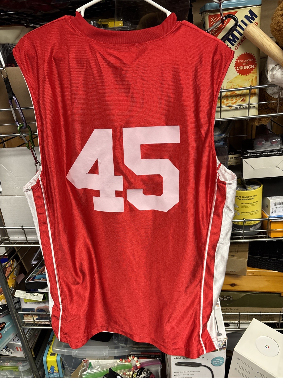 Vintage JORDAN Hawks. #45 REVERSIBLE 2 IN ONE RED & WHITE MEN'S TANK 30” X 23” gallery