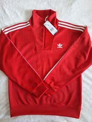 Adidas Track Top Men Size S Red Long Sleeve Funnel Neck Pullover Quarter Zip