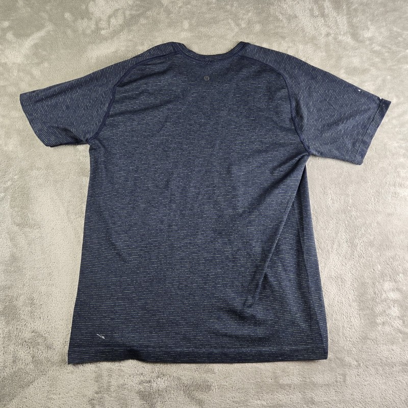 Lululemon Shirt Mens Navy Blue Striped Crew Neck Short Sleeve Tee Activewear gallery