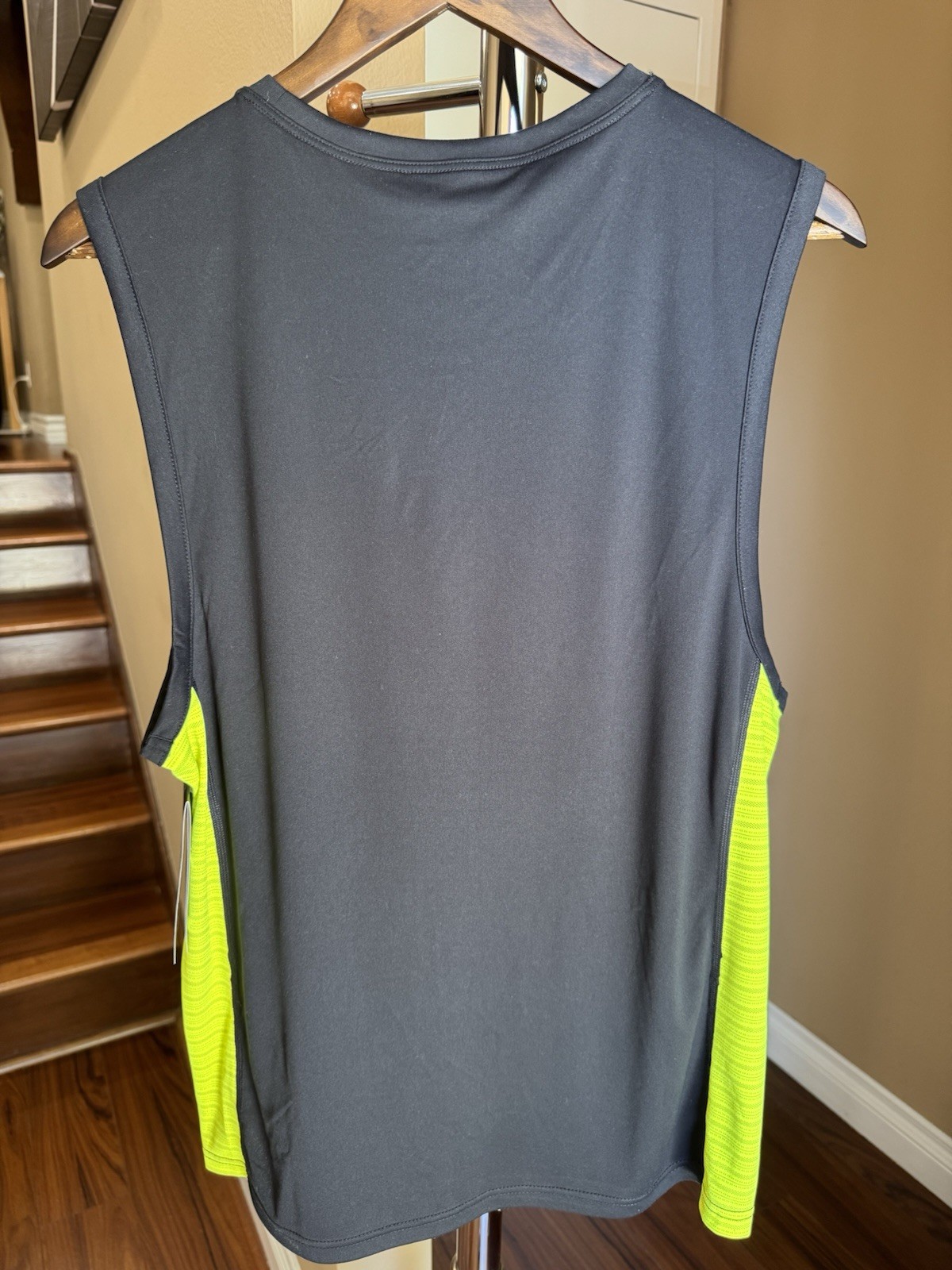 NWT ASICS Men’s Small Sleeveless Running Shirt Gray Neon Yellow Athletic Tank gallery
