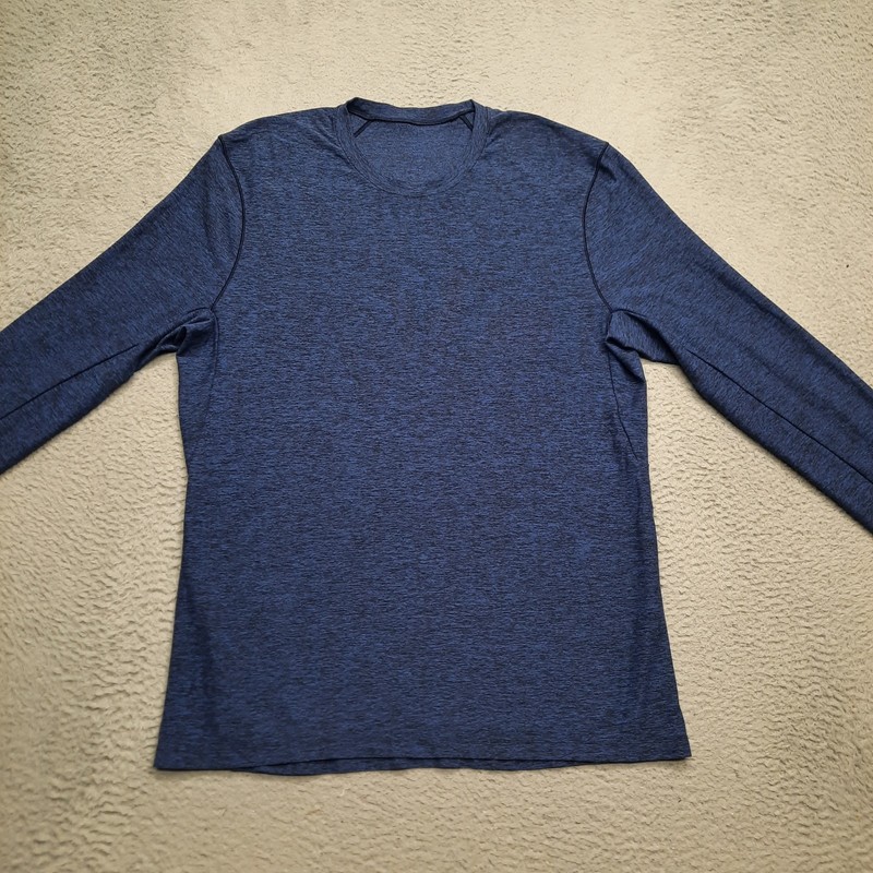 Lululemon Surge Warm Crew Neck Shirt Mens Large Blue Black Pullover Long Sleeve gallery