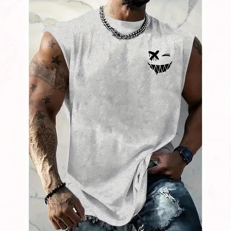 Men's summer casual sports loose fit smiley face print comfortable and breathabl gallery