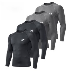4Pack Men Compression Long Sleeve Shirts Undershirts Baselayer Athletic Top Gym