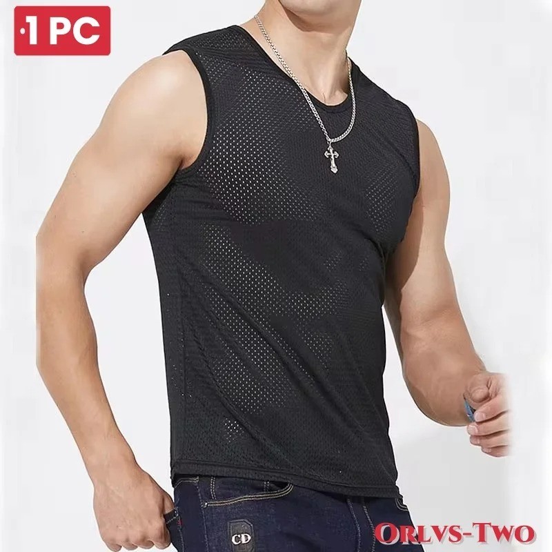 Men’s Ice Silk Mesh Tank Top – Breathable Gym Stringer Vest gallery