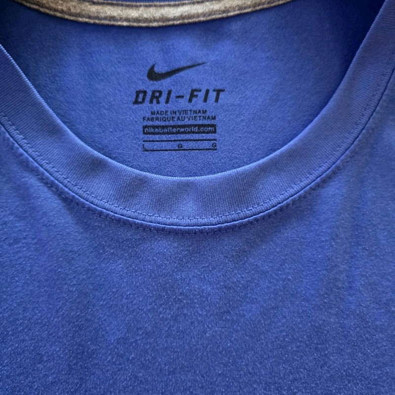 Nike Dri-FIT Men's L Blue Solid Short Sleeve Crew Neck Polyester Logo Tee gallery