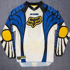 Fox Racing Motocross Jersey Blue Black Long Sleeve Padded MX Shirt Men L Stained