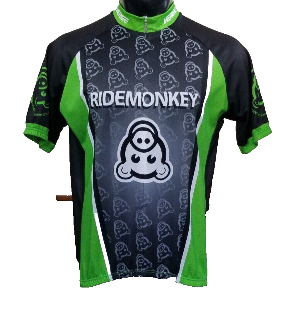 VERGE SPORT Ride Monkey Cycling 3/4 Zip Black Green Club Jersey Sz L gallery