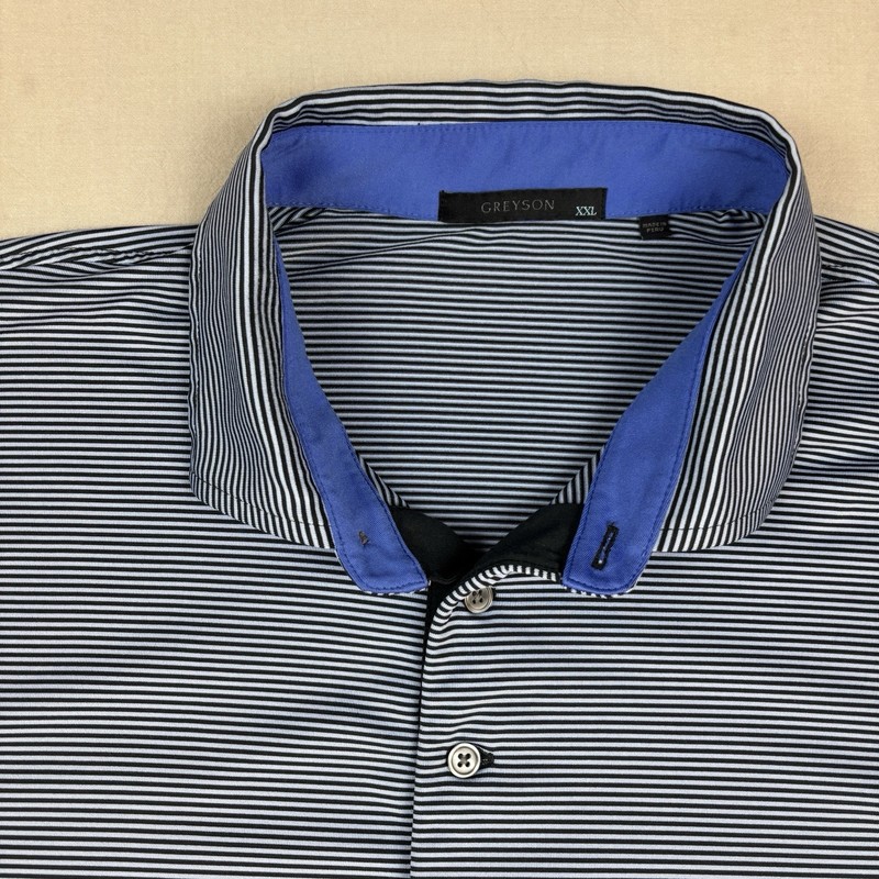 Greyson Polo Shirt Mens Size 2XL Performance Golf Wolf Logo Stripe Spread Collar gallery