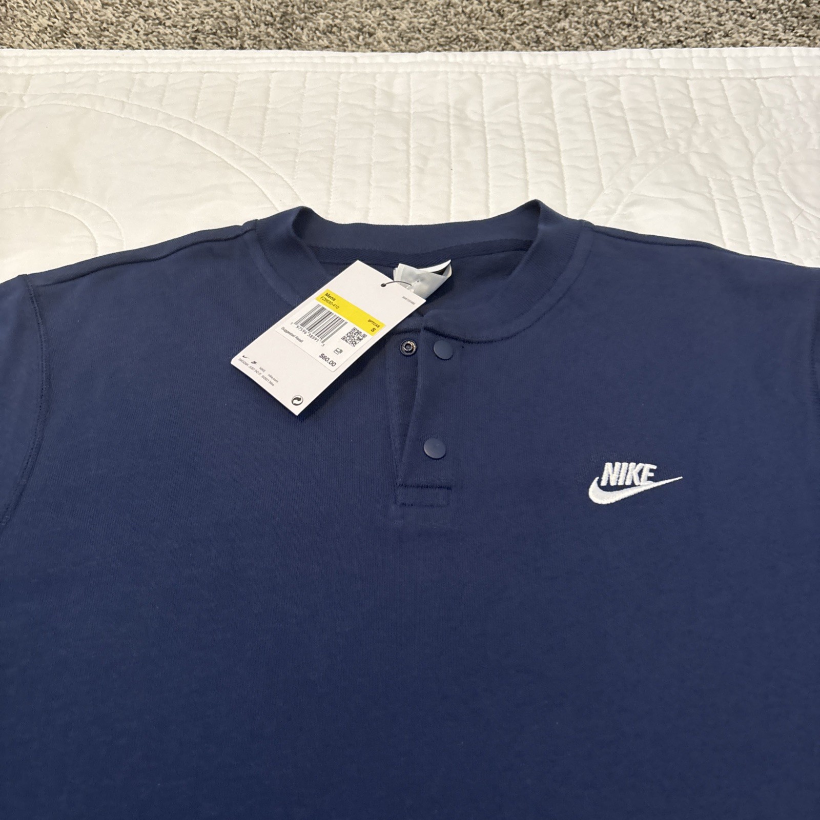 Nike CLUB HENLEY Small Long-Sleeve Henley Button-up Midnight Navy Blue NWT $60 gallery