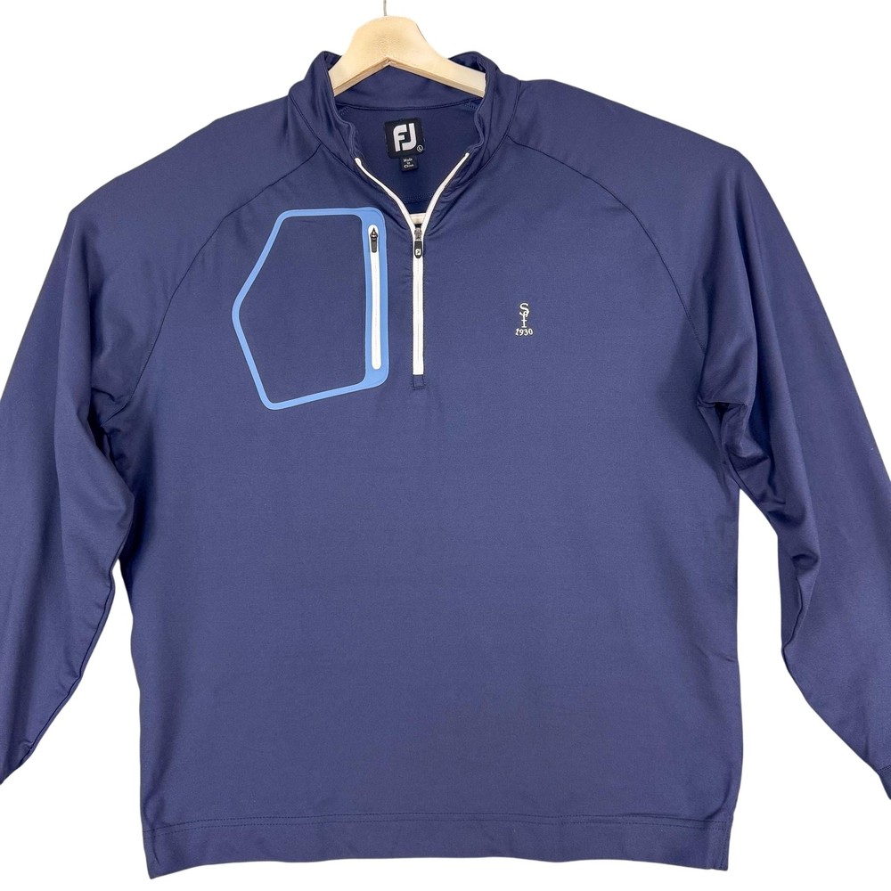 FootJoy Golf Pullover Mens Large Navy Blue Quarter Zip Stretch Chest Pocket