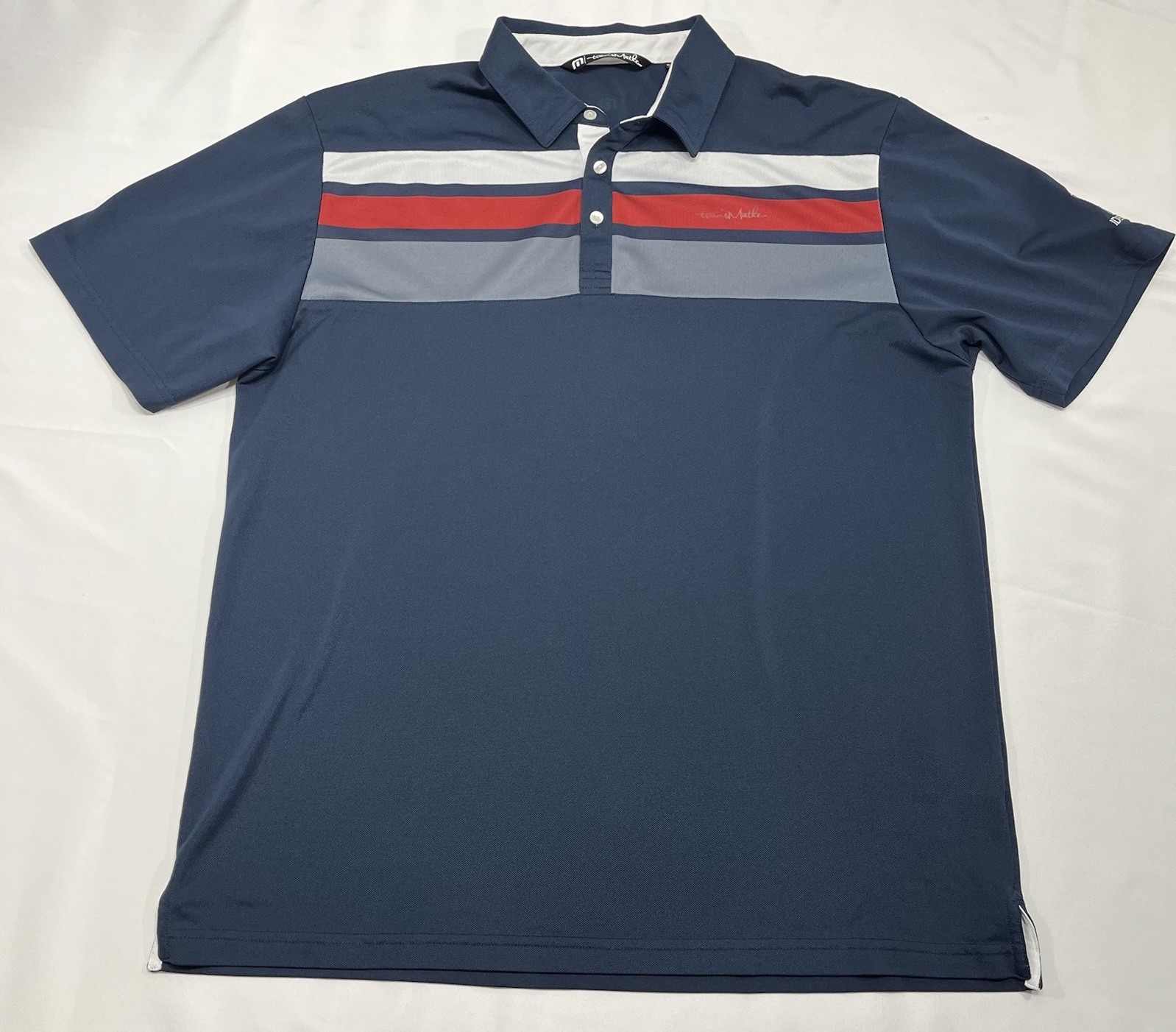 Travis Mathew x TPC Deere Run Logo Golf Polo Shirt Mens XL Blue Striped gallery