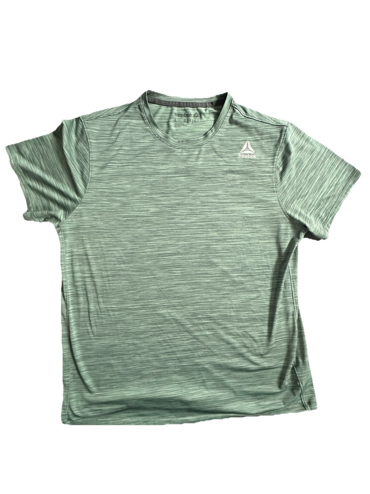 Reebok Men’s Large Lightweight Workout Shirt Heather Olive Gray Short Sleeve Tee gallery