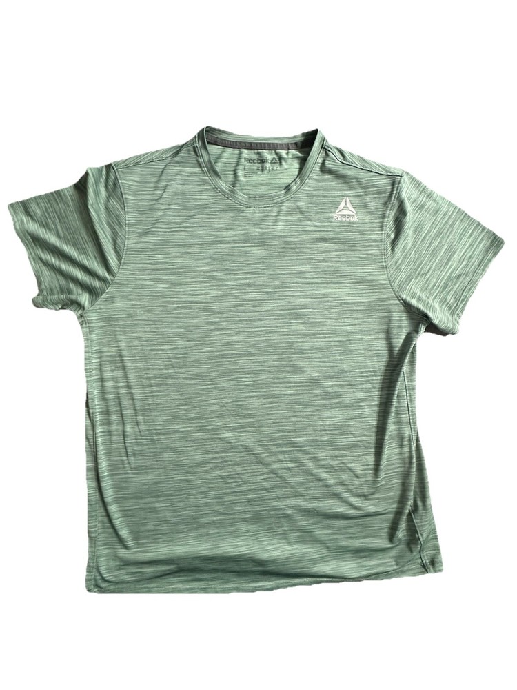 Reebok Men’s Large Lightweight Workout Shirt Heather Olive Gray Short Sleeve Tee