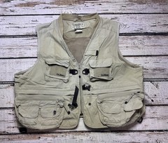 L.L. Bean Fishing Cargo Vented Vest Tan Khaki Men’s Size XL Pockets Full Zip