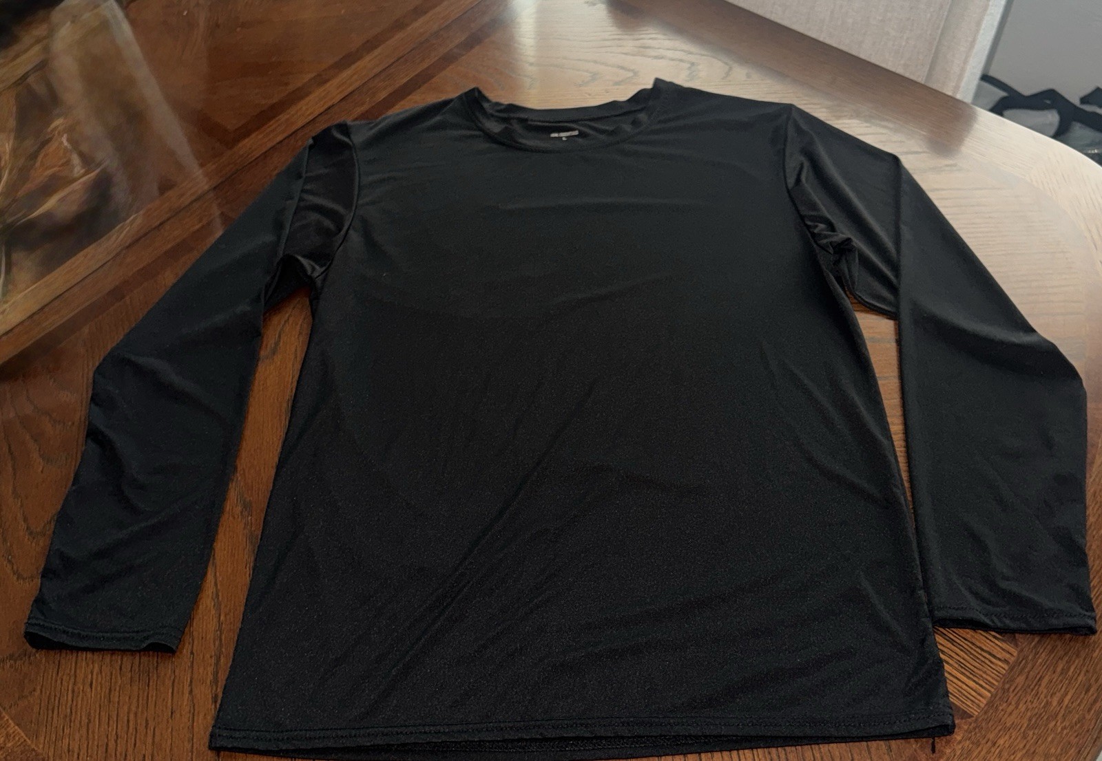 Real Essentials Black Stretch Long Sleeve Crew Neck Activewear Tee L gallery