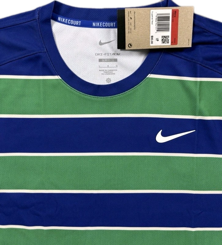 Nike Court Slam Tennis Slim Fit Shirt Carlos Alcaraz Blue Green Large FZ6934 539 gallery