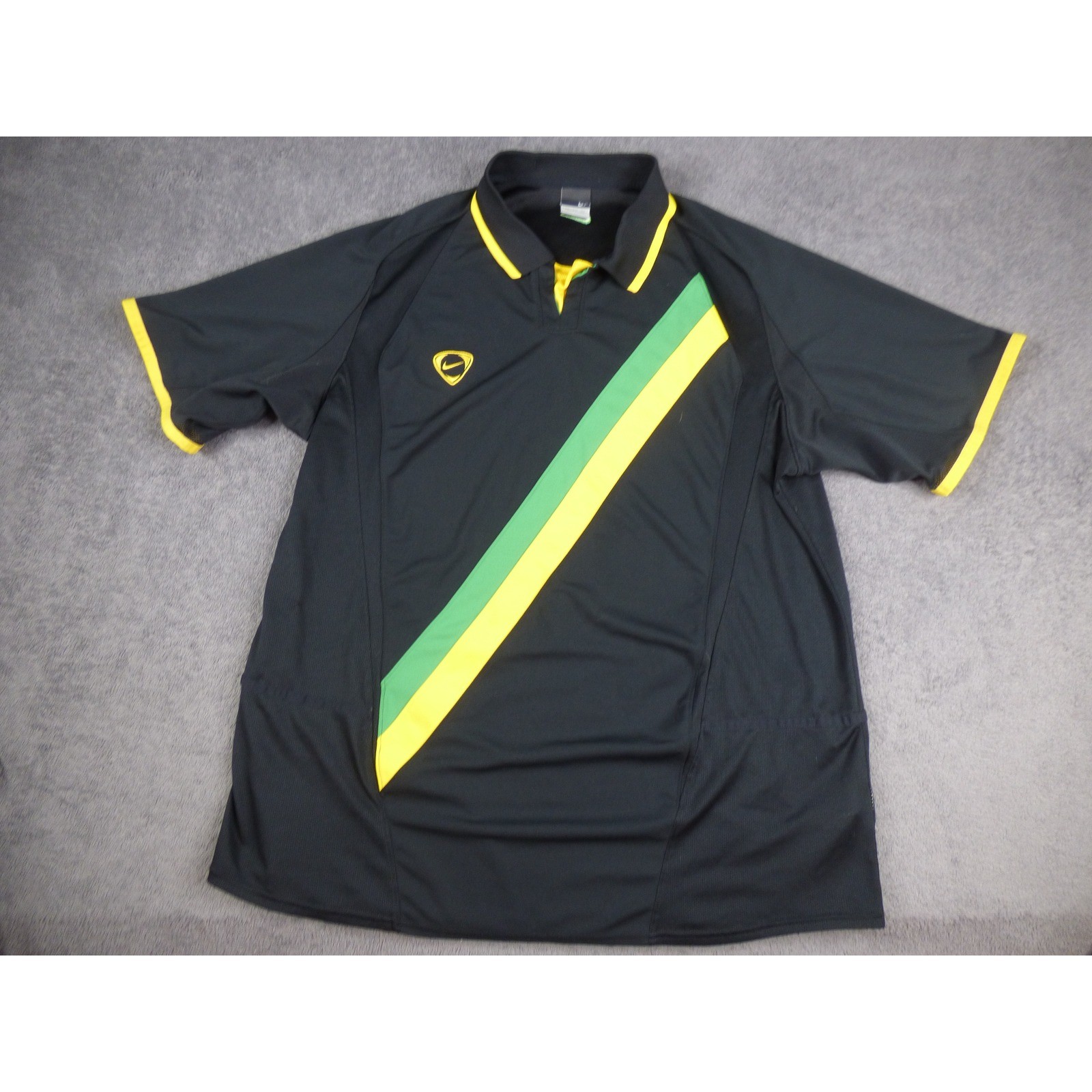 Nike Total 90 Soccer Jersey Mens XXL Black Green Yellow Stripe T90 Polo Shirt gallery