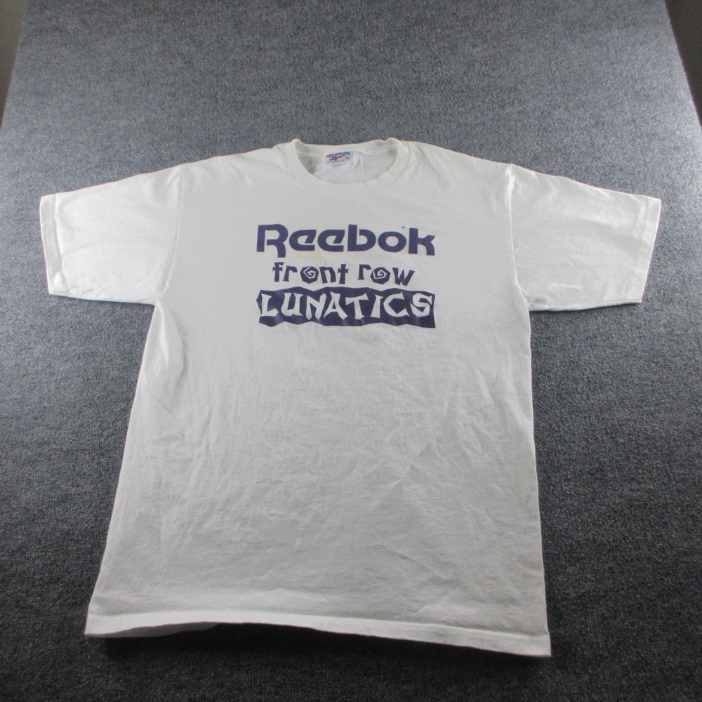 VINTAGE Reebok Shirt Mens XL White Front Row Lunatics Basketball Graphic 90s