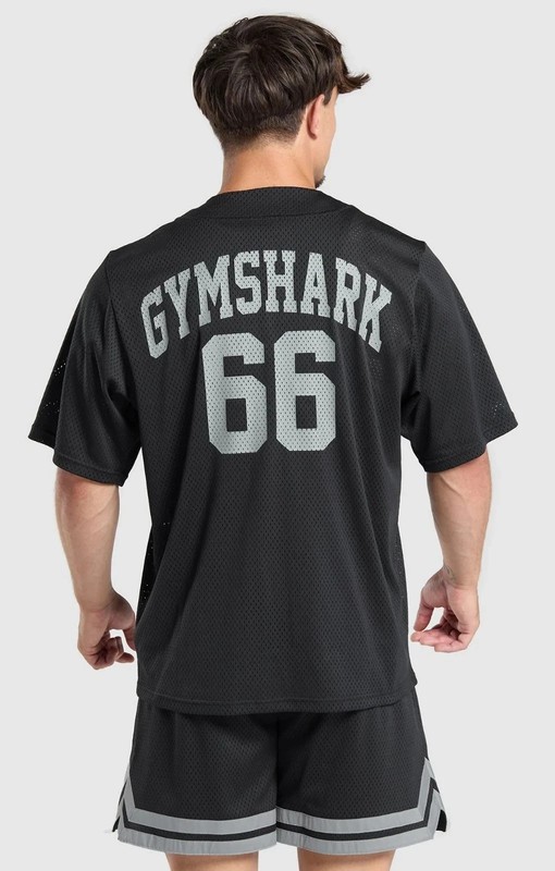 GYMSHARK 'Mesh Oversized Varsity Baseball Jersey' Men's Snap-Front Black XL gallery