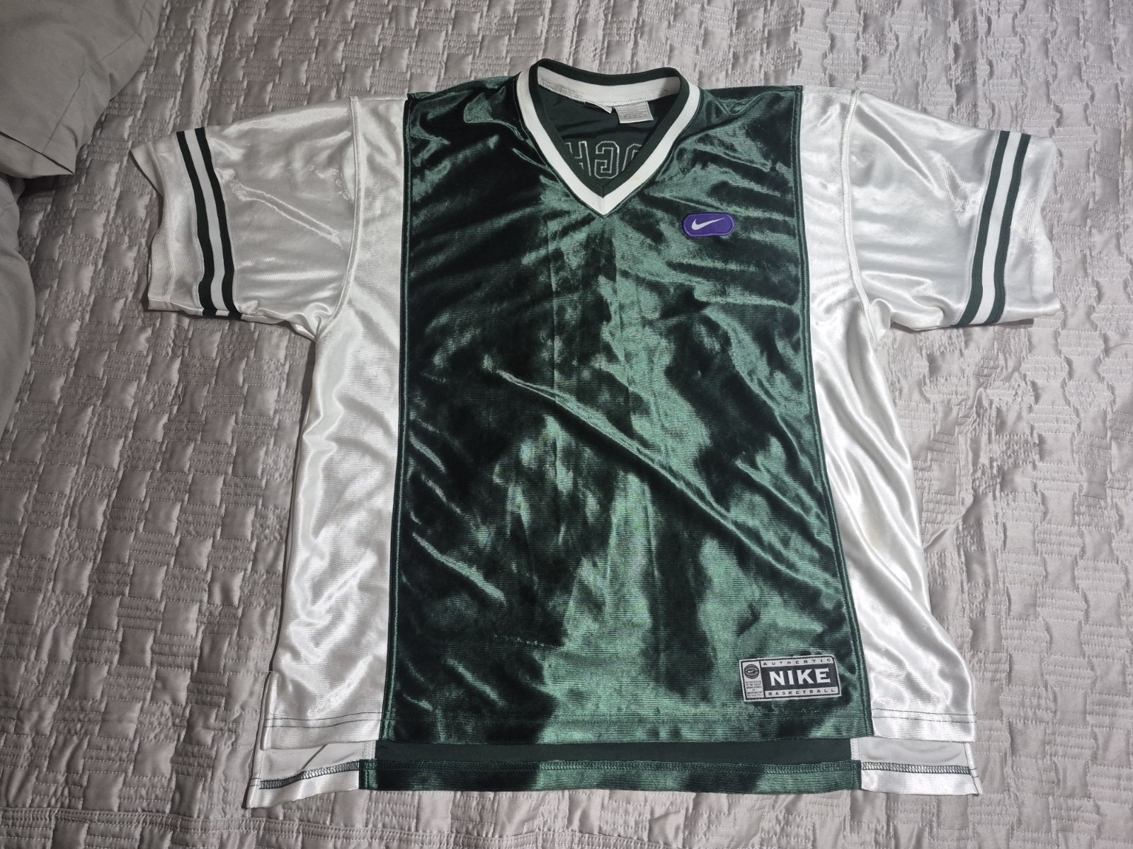Vintage 90s Nike Basketball Jersey Shirt Xl Satin Dark Green Silky Shiny gallery