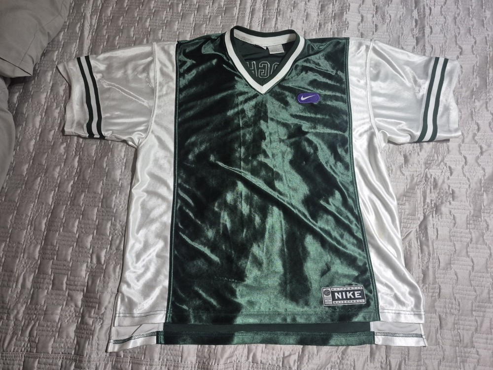 Vintage 90s Nike Basketball Jersey Shirt Xl Satin Dark Green Silky Shiny