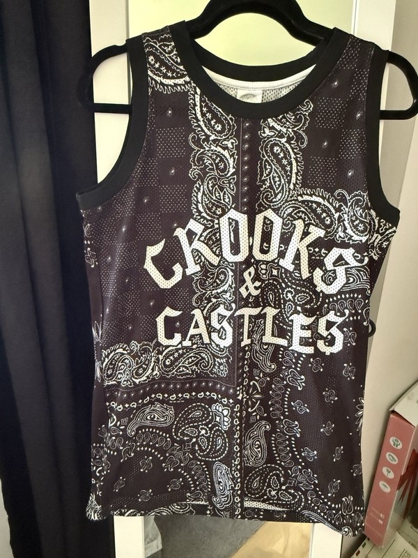 Crooks & Castles Mesh Basketball Jersey Tank Top Mens Small Black Paisley gallery