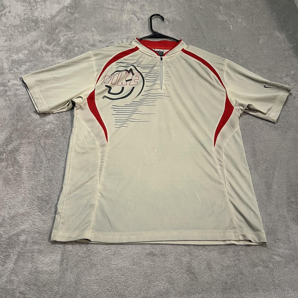 Nike Shirt Mens XL Beige Red Swoosh Performance Polo Athletic Quarter Zip VTG
