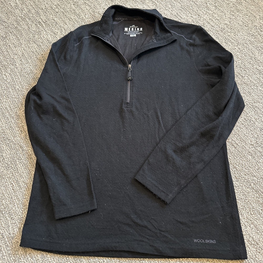 Terramar Merino Woolskins Base Layer 1/2 Zip Pullover Black Medium