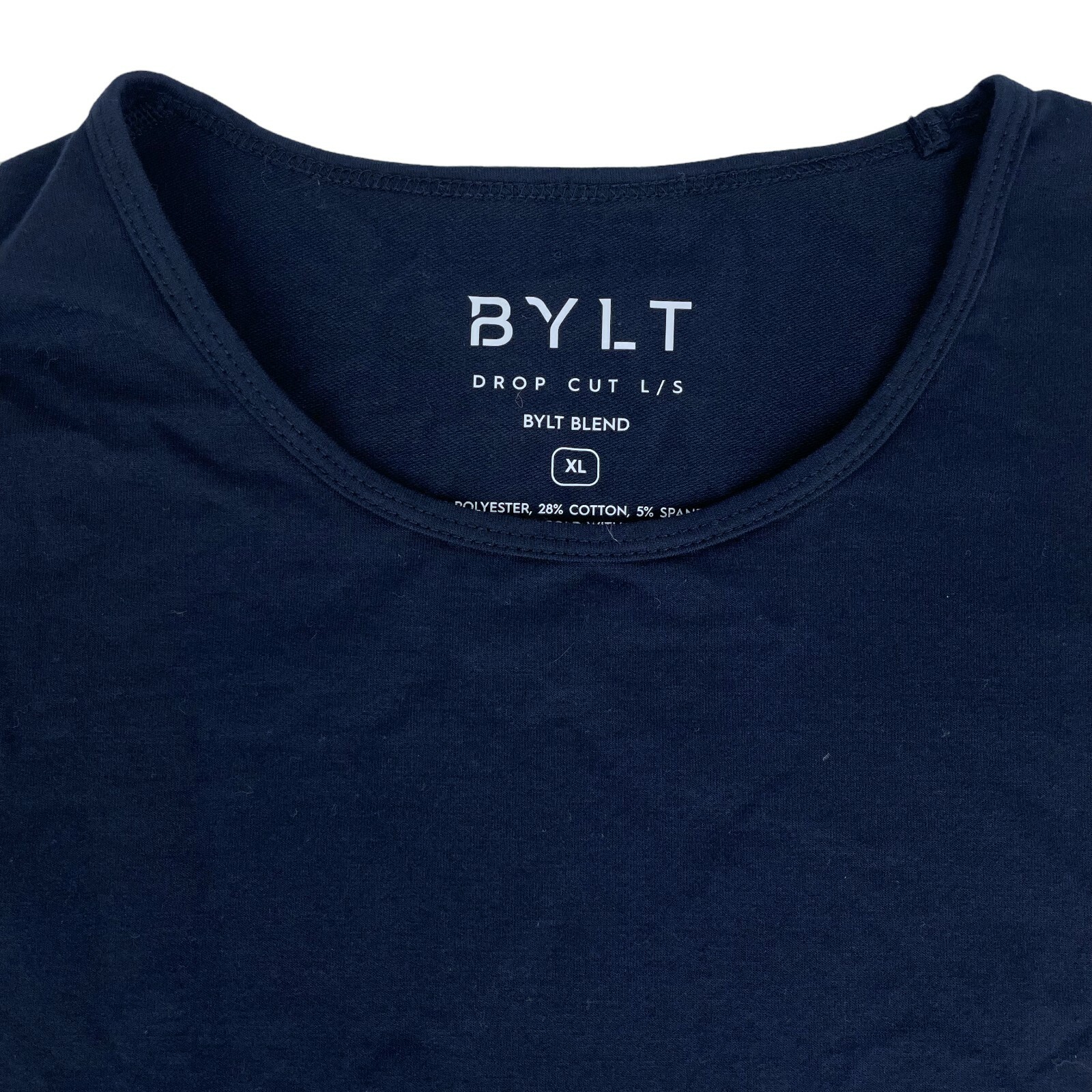 Bylt Basics Drop Cut Men's Long Sleeve Crew Neck Stretch Shirt Navy Blue Size XL gallery