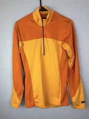 Nike ACG Shirt Mens Small Yellow Orange Colorblock 1/4 Zip Mock Neck Pullover
