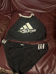 adidas Women’s Fitness 3-Stripes Racerback Bikini Set XL Black White Stripes