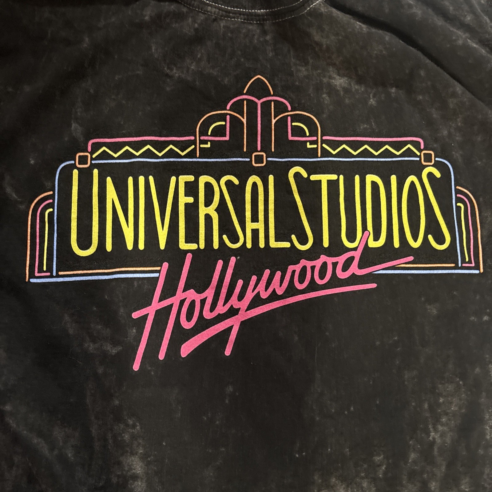 UNIVERSAL STUDIOS Hollywood Adult Stonewashed T Shirt W/ Neon Logo Size Medium gallery