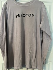 Peloton Shirt Large Grey Tee Active Workout Long Sleeve Camo Logo Cycle Train