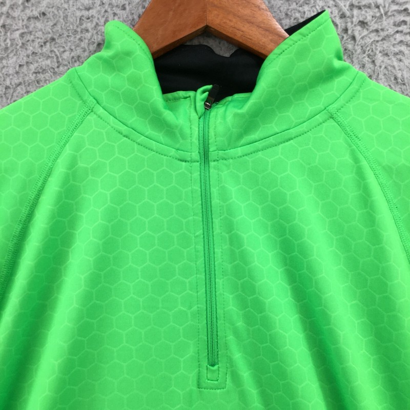 Reebok Play Dry Shirt Mens Green Large Pullover Long Sleeve Hexagon Pattern Zip gallery