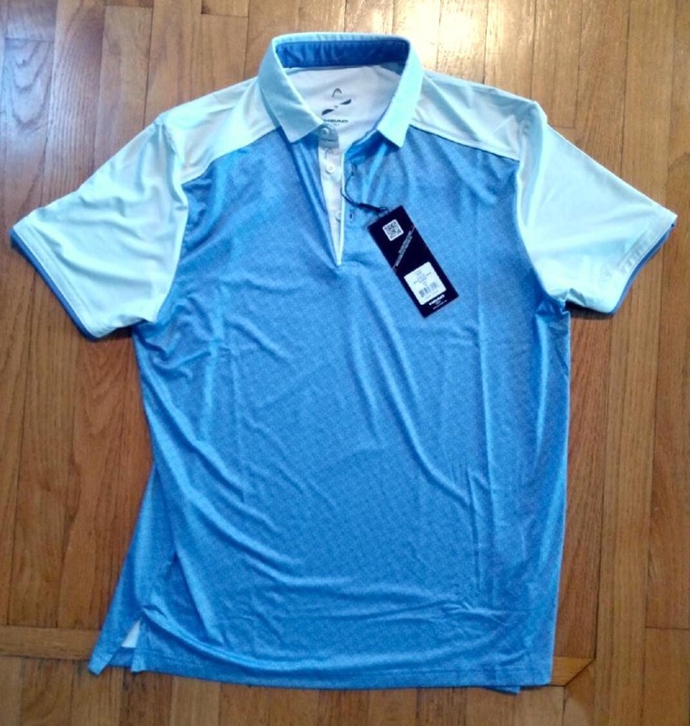 HEAD Mens Golf Polo Shirt MEDIUM Barley Blue White Wave Runner NWT Iker MSRP $79 gallery