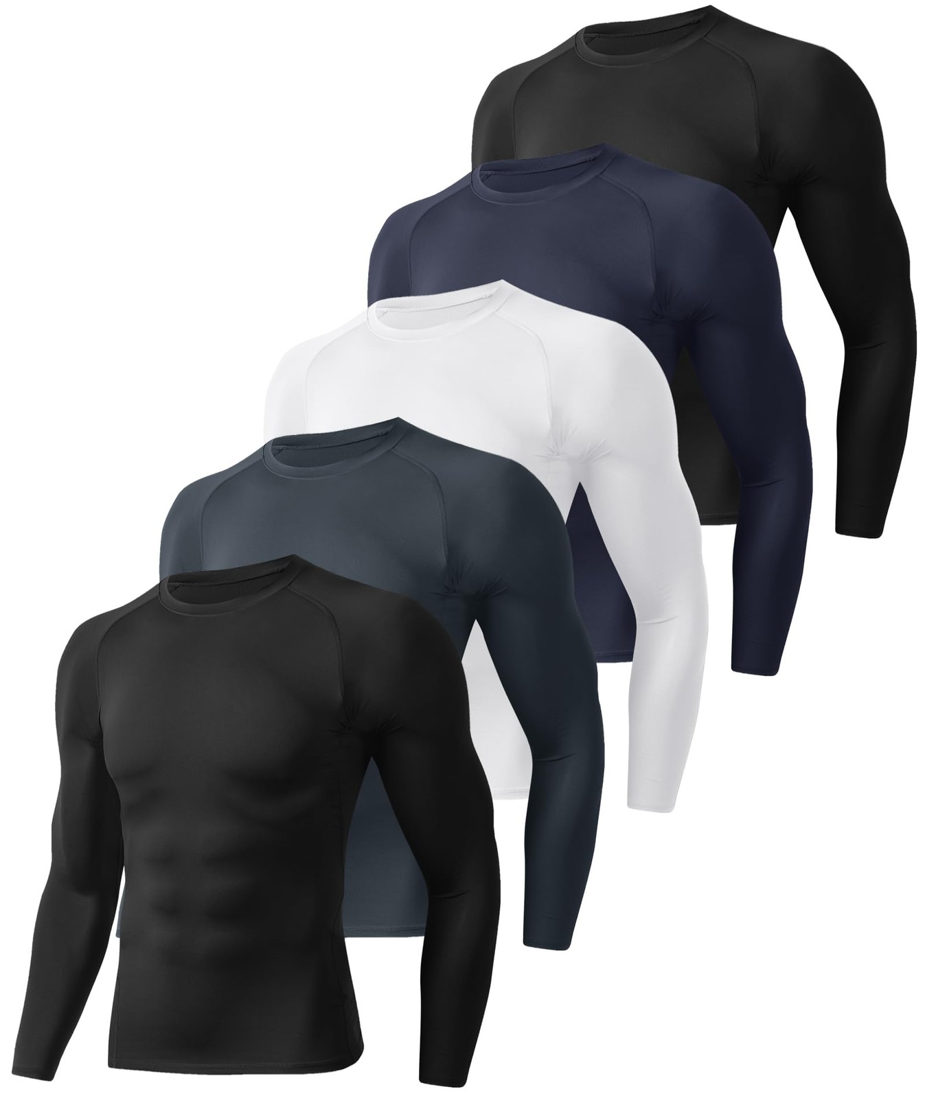 5 Pack Long Sleeve Compression Shirts for Men - Black Quick Dry Workout Base ... gallery